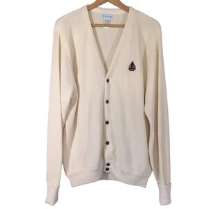 Vintage Izod Embroidered Logo V‎ Neck Button Up Cardigan Preppy Academia